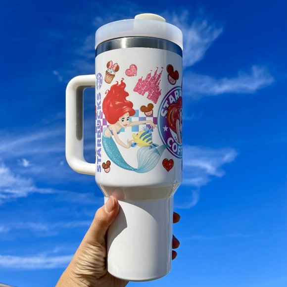 Large 40oz Double wall stainless Tumbler Disney Mermaid Princess Ariel, keeps dr - Picture 2 of 6